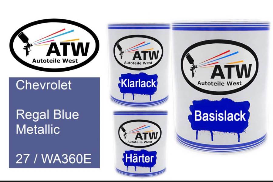 Chevrolet, Regal Blue Metallic, 27 / WA360E: 1L Lackdose + 1L Klarlack + 500ml Härter - Set, von ATW Autoteile West.